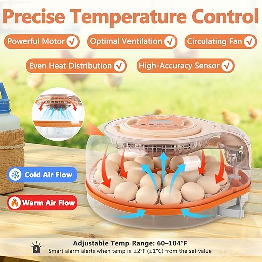 Voice-Controlled Incubator for Hatching Eggs, 2 Egg Trays for 26 Chicken or 59 Quail Eggs, Egg Incubator with Automatic Egg Turning and Humidity Control, Temp Control, Egg Candler, Chicken Incubator