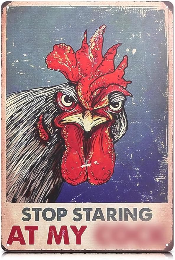Chicken Coop Signs 8 x 12 Inches – Dont Staring at My Funny Signs, Rooster Decor – Lightweight Durable Tin Metal Wall Decor for Bathroom, Fade-Resistant, Easy to Install, Indoor/Outdoor Use | Decorative and Practical Gift