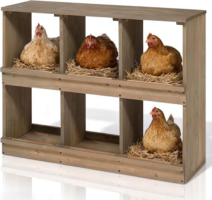 Outvita Nesting Boxes for Chickens 6 Compartments, Wood Chicken Nesting Box Wall Mount, Versatile Use Nest Box for Chicken Coop, Easy to Assemble for Chickens, Hens, Ducks