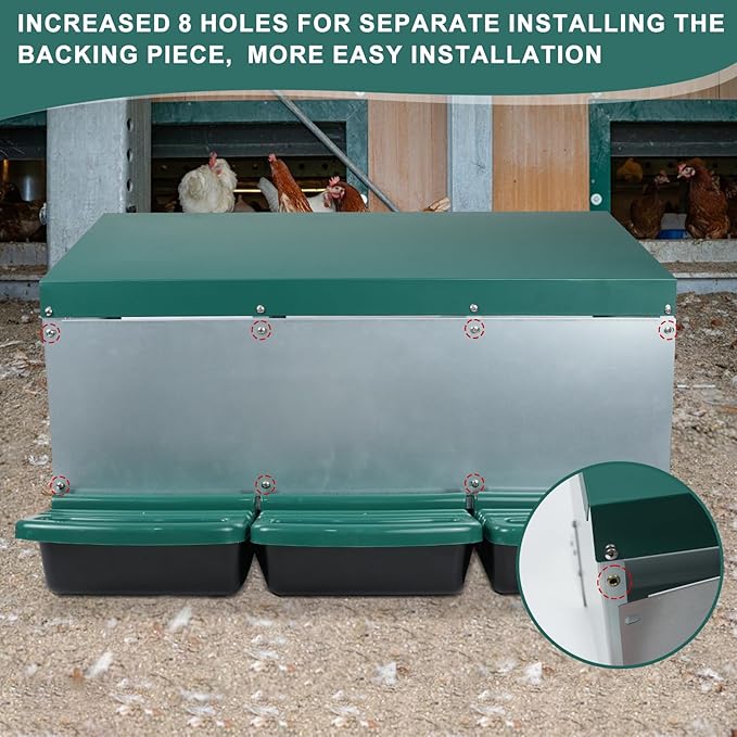 Chicken Nesting Box, 3 Holes Nesting Boxes, Heavy Duty Metal Laying Boxes, Roll Away Nesting Box Egg Collection Tray, with Roosting Pole for Chicken Coop(Green)