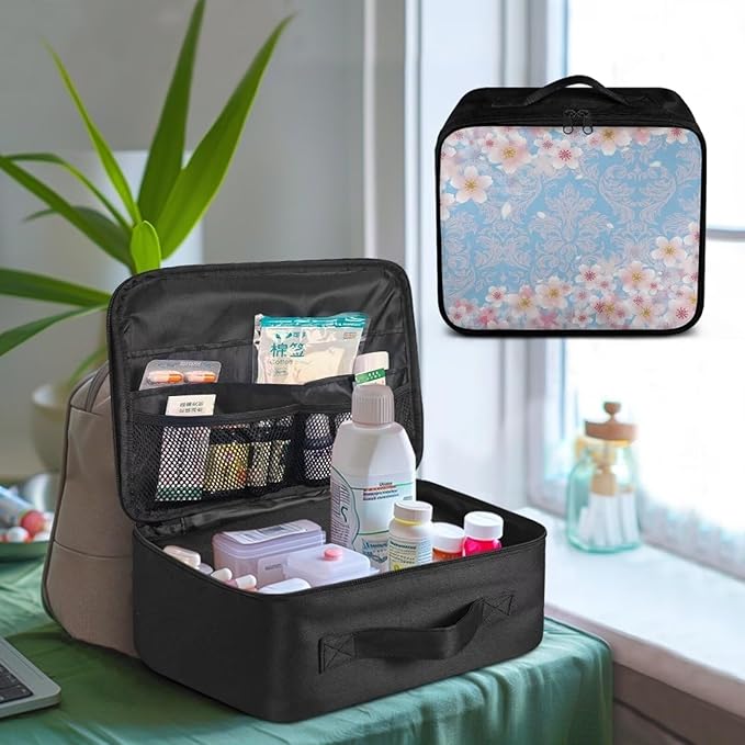 Rnyleeg Empty First Aid Bag Medical Kit for College Dorm First Aid Kit Camping Portable Medicine Organizer Bag for Outdoor Sports Cherry Blossom