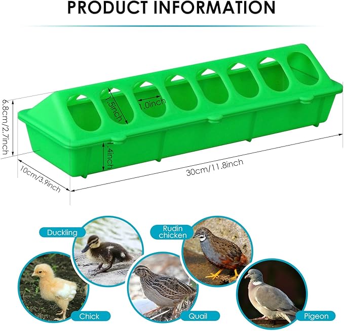 Flip Top Chick Feeder Trough Plastic Flip Top Bird Small Poultry Feeder Chicken Pigeon Duck Quail Feeder Waterer Small Chicken Feeders No Waste No Mess (Green)