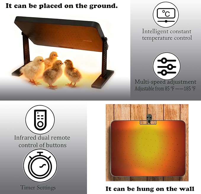 Chicken coop Heater,with Adjustable Temperature Remote Control and Timer,Adjustable Height and Angle Chicken Heater,86-185 Control Temp+12 Hour Timer,Ideal for Chicken Coops Poultry Heating,16"x12"