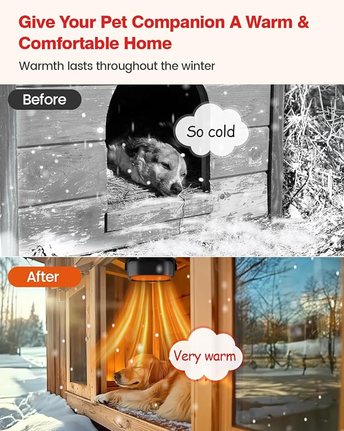 600W Dog House Heater with Thermostat, Pet Warmer for Cold Winter, 6.5 Ft Anti Chew Cord, Pet House Heater for Cold Winter Kennel & Outdoor Cat Shelter,Chicken Coop