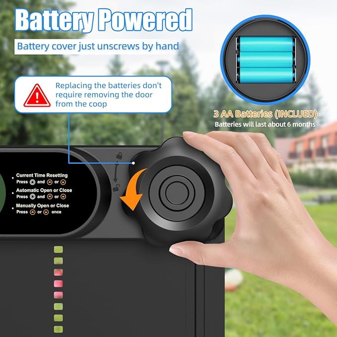Automatic Chicken Coop Door Battery Powered, LCD Display Large Aluminum Auto Chicken Coop Opener with Anti-Pinch Sensor, Smart Timer & Waterproof for Hens, Ducks, Geese Poultry
