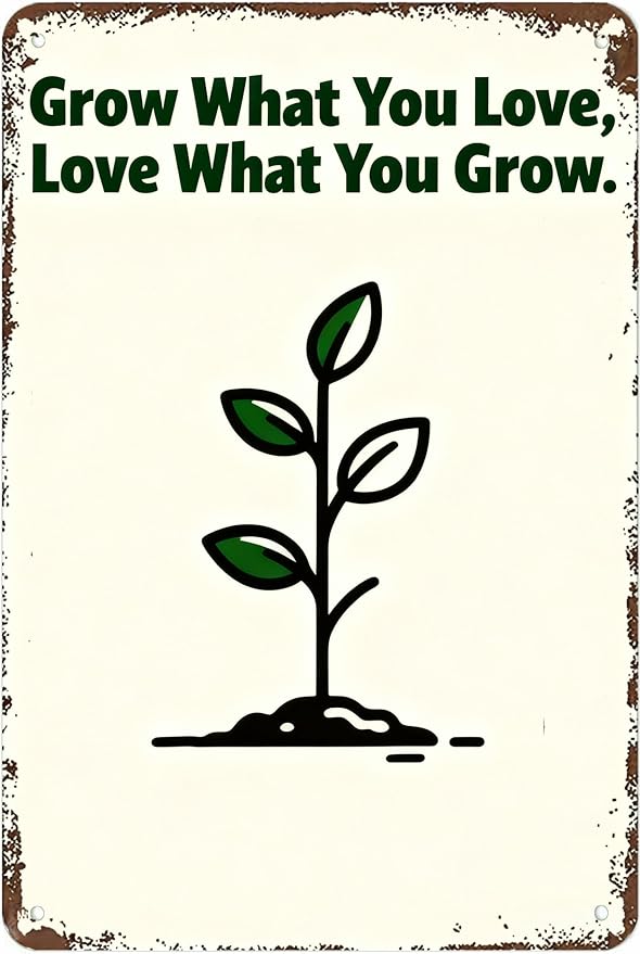 Metal Sign Grow What You Love, Love What You Grow. Tin Sign Decor Retro Wall Decor For Home Coffee Bar Funny Aluminum Sign 8x12 inch