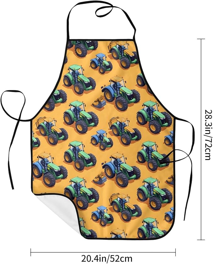 Chef Aprons for Men and Women - Vintage Tractors Green Print Oil-Resistant Bib Aprons for Cooking or Grilling Kitchen BBQ