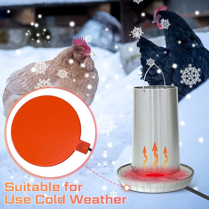 Hortsun Chicken Water Heater for Winter, Poultry Water Heater Base 120v 35w Silicone Heated Pad Chicken Waterer Heated Coop for Metal Bucket Stock Tank with 47.24 Inches Cord(Orange)