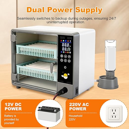 24 Egg Incubator, Automatic Egg Turner Hatching Machine with Candling Light Auto Water & Automatic Temperature & Humidity Control | Adjustable Egg Tray for Chicken Duck Quail Pigeon