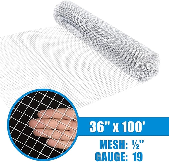 Fencer Wire 19 Gauge Hot-Dipped Galvanized Hardware Cloth with Mesh Size 1/2" x 1/2" for Chicken Coop/Run/Cage/Pen/Vegetables Garden and Home Improvement Project (j. 3 ft. x 100 ft.)