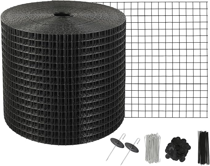 VEVOR Solar Panel Bird Guard 6inch x 98ft PVC Coated Mesh Roll Kit with 100pcs Fasteners, 50pcs Tie Wires,Critter Fence,Pigeon Proofing, Black