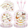 96Pcs Chicken Birthday Party Decorations Supplies – Farm Animal Barnyard Hen Chick Tableware Set, Plates Napkins Forks for Baby Shower Chicken Themed Party Dinnerware, Serves 24