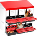 Two-Tier Chicken Nesting Box, Metal Chicken Egg Laying Box with Swing Perch and Rollout Egg Collection for Chicken Coop Red 6 Hole