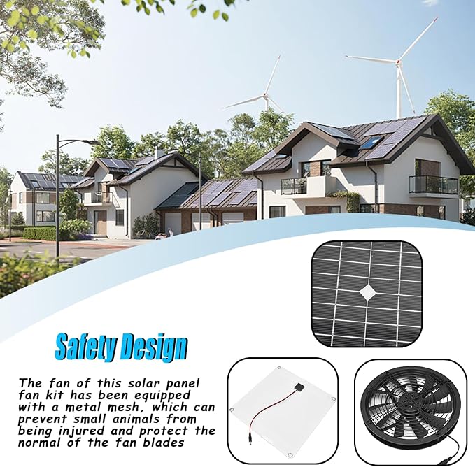 Solar Panel Fan Kit 10in 100W Waterproof Solar Panel Round Ventilation Case Exhaust Fan for Chicken Coops Greenhouse Shed Pet Small Outdoor Portable Mini Ventilator