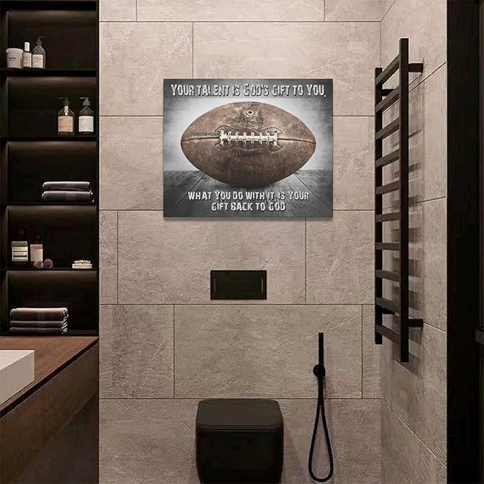 Vintage Football Sport Poster Wall Decor Inspirational Quotes Rugby Pictures Canvas Prints Framed Artwork Home Decor For Boys Room Bedroom Gym 20"x16"