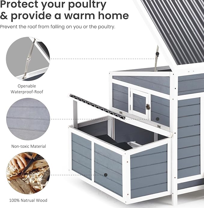 U-MAX 56" Chicken Coop, Large Wooden Chicken Cage Hen House, Outdoor Yard Poultry Pet Hutch for Small Animal Coops with Nesting Box