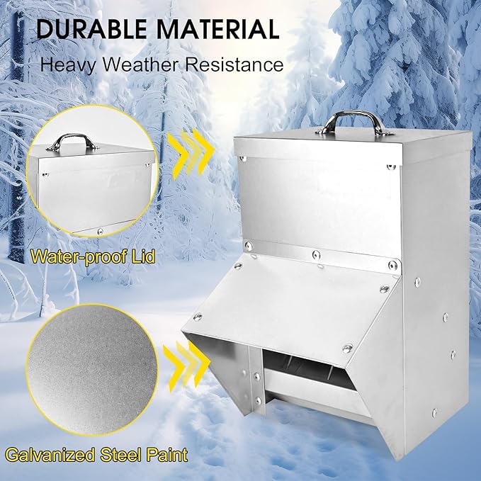 shengyi 11.5-55lbs Galvanized Chicken Feeder - Rat Proof Poultry Feeder with Lid Weatherproof Outdoor Coop Food Dispenser (50lbs 13.8x11x25.6in)