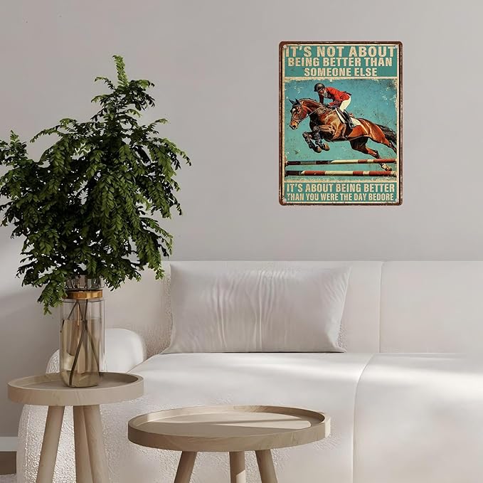 Vintage Tin Sign Horse Riding This is My Happy Place Tin Sign for Home Countryside Farm Farmhouse Backyard Patio Outdoor Wall Decoration 12 * 16inch