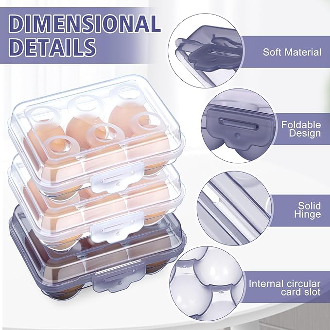 6 Pieces 6 Grid Egg Carton Camping Plastic Portable Egg Box Container for Refrigerator Storage Crisper Holder Carriage Tray(Blue＆transparent)