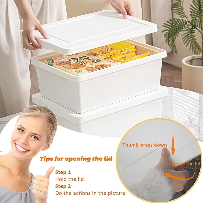 （4XXL+2L） 6gal+3gal Large capacity White multifunction storage bin with lid, Set of 6 Stackable Plastic Boxes with Handles, Office，Garage ，Home, for Organizing Snacks, Crafts, Legos, Tools,books