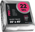 PROTARP Extreme Heavy Duty 22 Mil Tarp Cover, Waterproof, UV Resistant, Rip and Tear Proof, Poly Tarpaulin with Reinforced Edges for Roof, Camping, Patio, Pool, Boat. (Silver/Black 30′ X 40′)