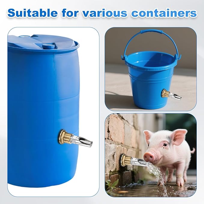 8-Pack Pig Nipple Waterer for Barrel Kit, Stainless Steel Automatic Pig Water Nipple with Brass Water Tank Connector and Installation Hole Opener for Hog/Goat/Sows Piglets