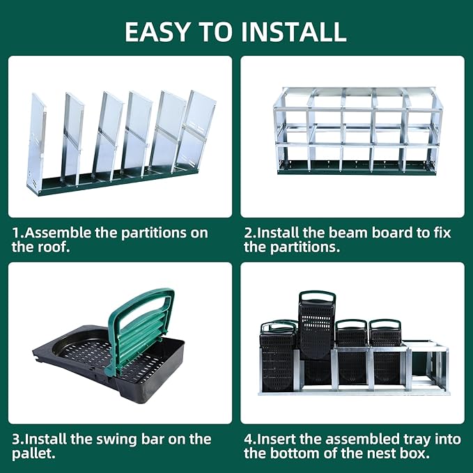 Chicken Nesting Box, 2-Tier Chicken Egg Laying, 10 Compartments Chicken Laying Box for Hens, 10 Room Metal Nesting Boxes for Chicken, Roll Away Nest Box with Lid Cover to Protect Eggs,10 Holes Green