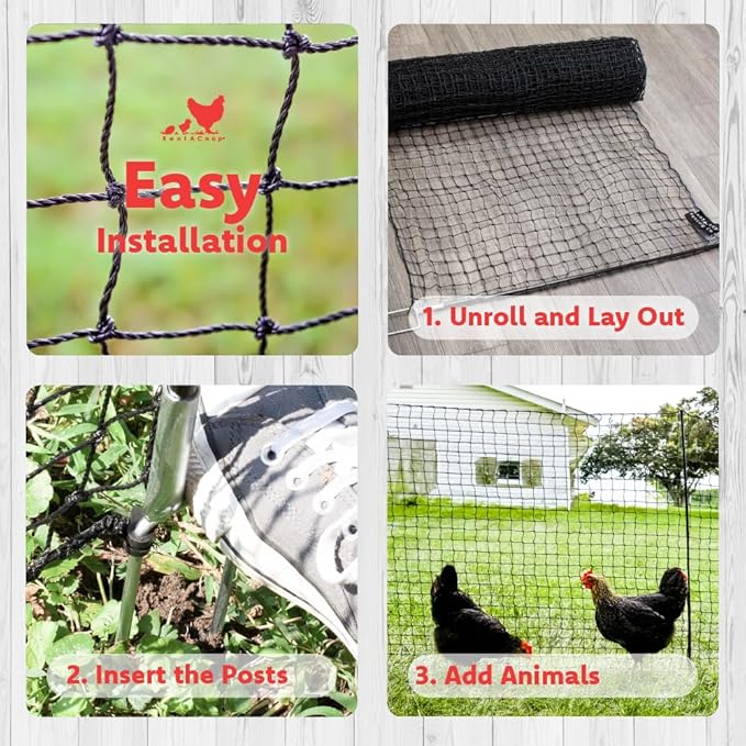 RentACoop Non-Electric Black Boundary Fence 48" x100' - Suitable for Chickens or Other Animals