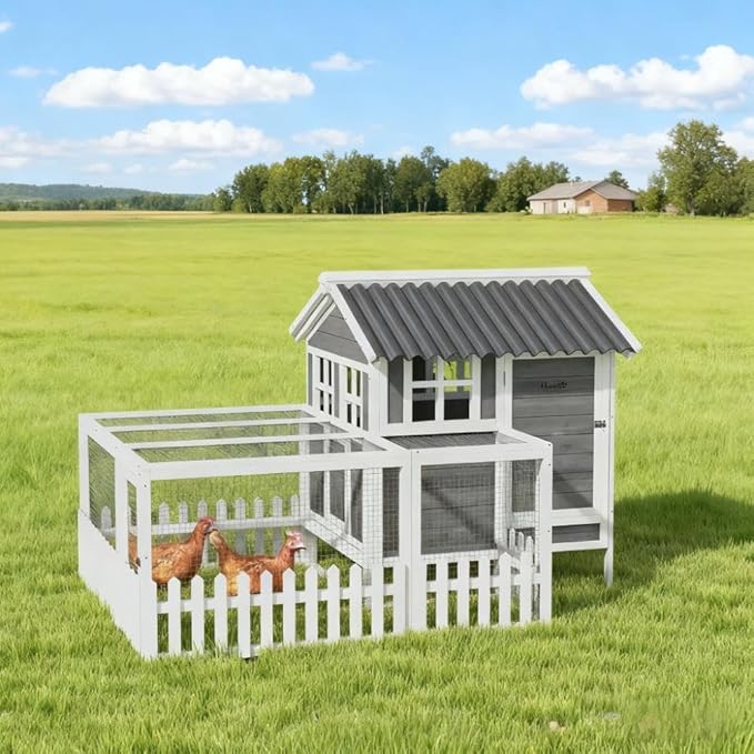 Wooden Chicken Coop for 3-4 Chickens, Weather-Resistant Outdoor Hen House with Nesting Box, Roosting Perches, and Ramp for Backyard Poultry