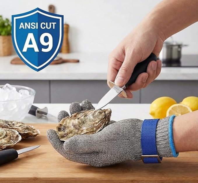 ANSI A9 Cut Resistant Glove,Stainless Steel Mesh Metal Glove,Food Grade for Kitchen Cooking, Butcher Meat Cutting, Oyster Shucking, Mandoline, Fishing,L,1pcs