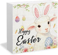 Happy Easter Sheep Wooden Box Sign Desk Decor, Easter Lamb Decor, Spring Floral Egg Sheep Wood Signs for Bedroom Home Office Desk Table Shelf Decorations, 5x5 Inch