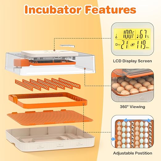 56 Egg Incubator for Hatching Chicken, Egg Incubator with Automatic Egg Turning and Humidity Temperature Control, Egg Candler, Chicken Incubator for Ducks/Quail/Goose Farm House lab Class