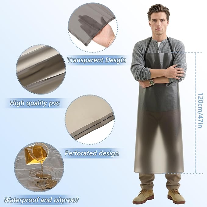 Hercicy 3 Pcs Heavy Duty Thickened Version Waterproof Aprons 47 Inches PVC Vinyl Aprons Transparent Plastic Oil Proof Apron for Dishwashing Cooking Kitchen Cleaning Drawing
