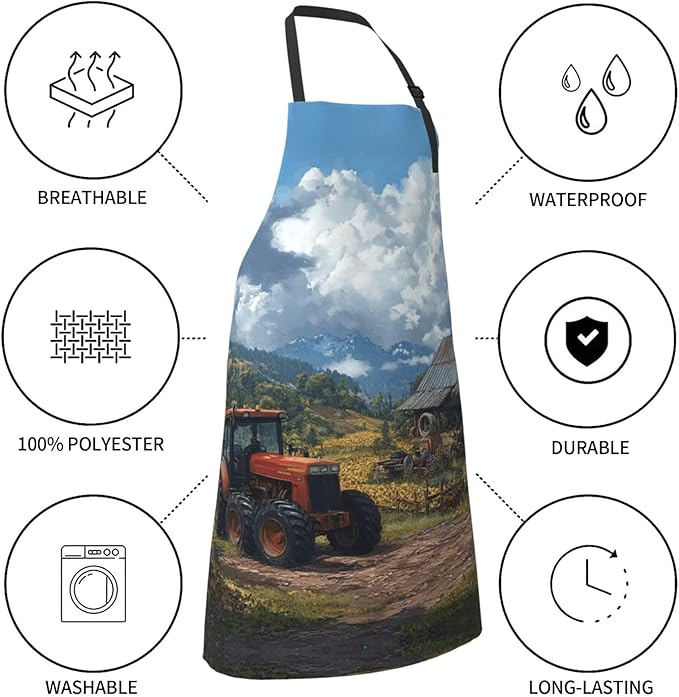 Kitchen Aprons for Men Women Waterproof Apron with 2 Pockets Skis on mountain Apron Adjustable Bib Aprons