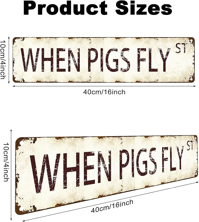 Vintage Metal Sign - When Pigs Fly - 16x4 Inch Humorous Farmhouse Wall Decor, Rustic Southern Style Tin Plaque for Bar, Garage, Whimsical Gift Idea for Impossible Achievers and Pig Lovers