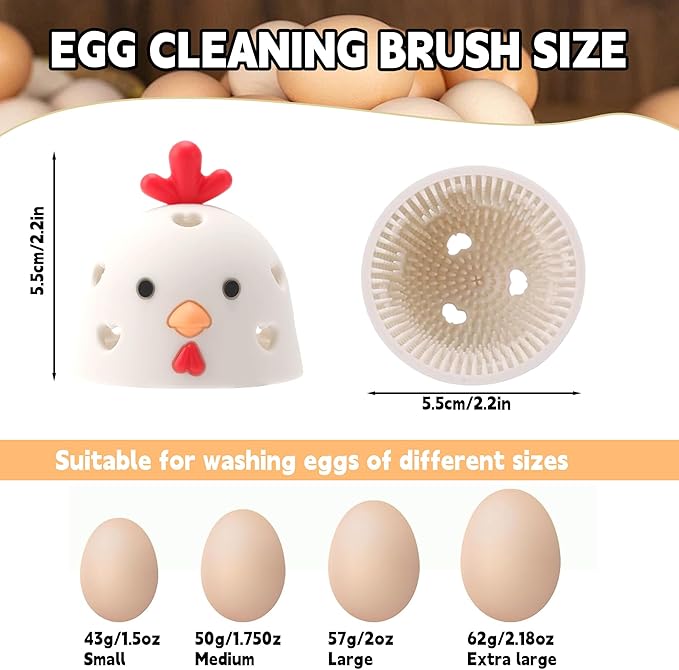 Egg Scrubber for Fresh Eggs, Egg Cleaning Brush, Reusable Cleaning Tools for Fresh Egg Washer, Reusable Egg Cleaner Kit (2 Pack, White, Brown)