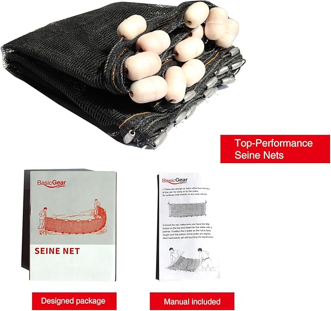 BasicGear Professional Seine Net | 5 to 50 ft | Ultra Strong | Maximizes Catch | Ideal for Both Commercial and Recreational Fishing