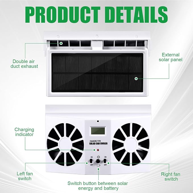 2 Pack Solar Powered Car Exhaust Fan 3 Fans Car Window 4500 RPM Air Vent Radiator Solar Energy Cooling Vent Exhaust for General Types(Solar 2 Fans,White)
