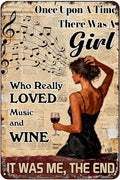 Vintage Once Upon A Time Girl Who Loved Music & Wine Tin Sign Rustic Metal Wall Art For Home Bar, Café, Kitchen, Music Room 8x12 Inch