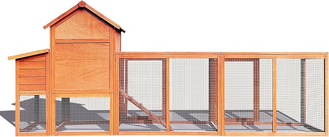 122" Large Chicken Coop with Run, Outdoor Wooden Chicken House with Secure Lock, Sliding Tray and Asphalt Roof, Poultry Cage with Nesting Box for Chickens, Ducks, Small Animals, Natural