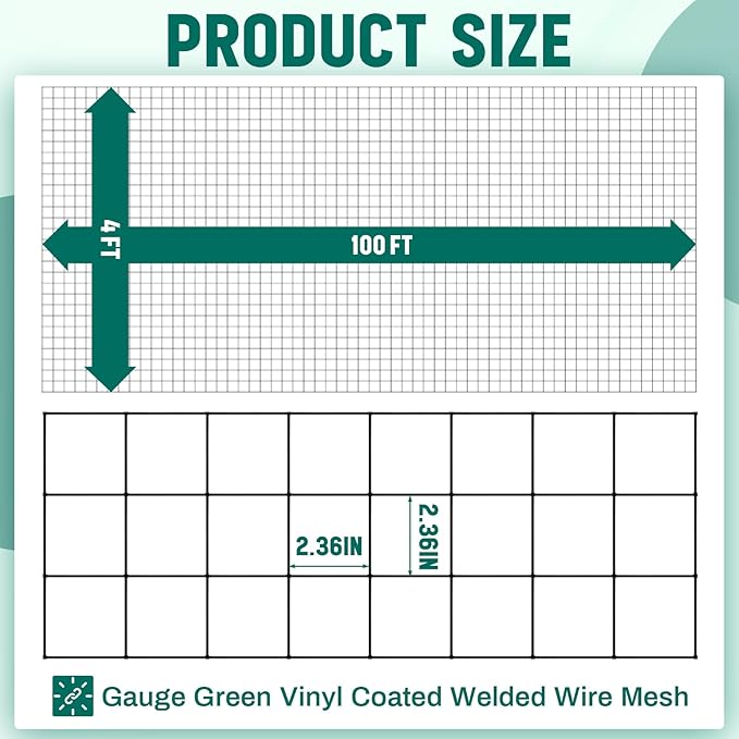 Gisafai Galvanized Welded Wire Fence 4 ft X 100 ft for Dog Chicken Hog Deer Goat Cattle 16GA Garden Border PVC Coated Fencing Roll Border Yard Vegetable Plant Animals Protection Poultry Netting(Black)