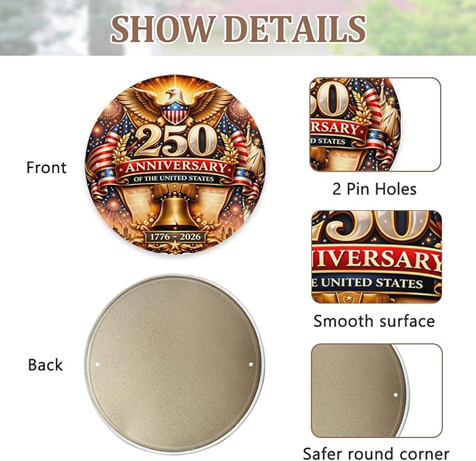 United States 250th Anniversary Round Metal Signs, Patriotic Eagle Home Decor Wall Signs, 1776-2026 America 250th Decorative Wall Signs, Gift for US Citizens