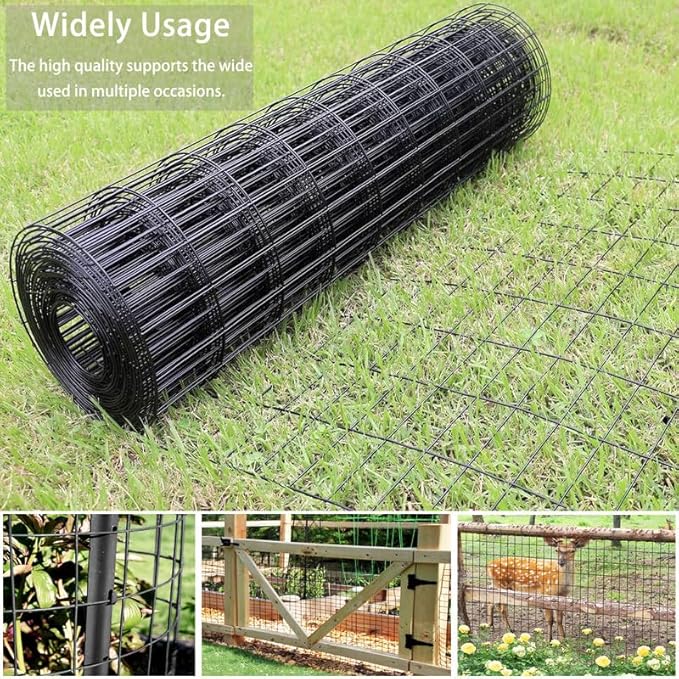 Wire Fence 2in x 3in Black Vinyl Coated Wire Mesh 48" x 50' Welded Wire Fencing 16Gauge, PVC Coating Chicken Wire Fence,Welded Wire Mesh Roll for Garden Guard Fence Poultry Cage Net Fencing