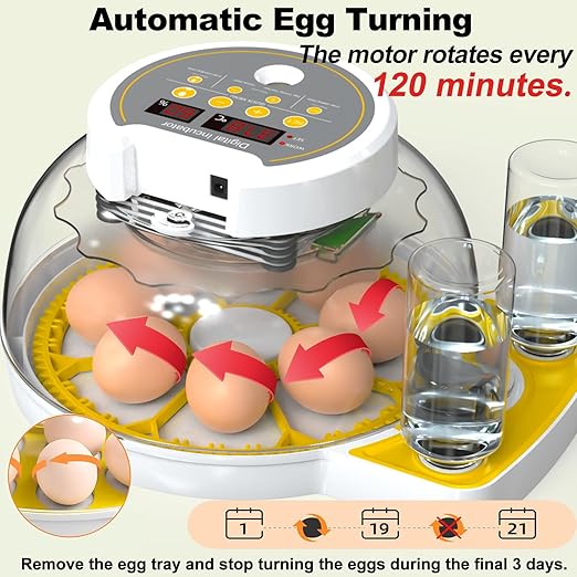 Egg Incubators for Hatching Eggs, 8/30 Chicken Egg Incubator with Automatic Egg Turning, Temperature Control & Humidity Display, Egg Candler, Home Use for Chicken, Duck, Quail - 2 Egg Trays Yellow