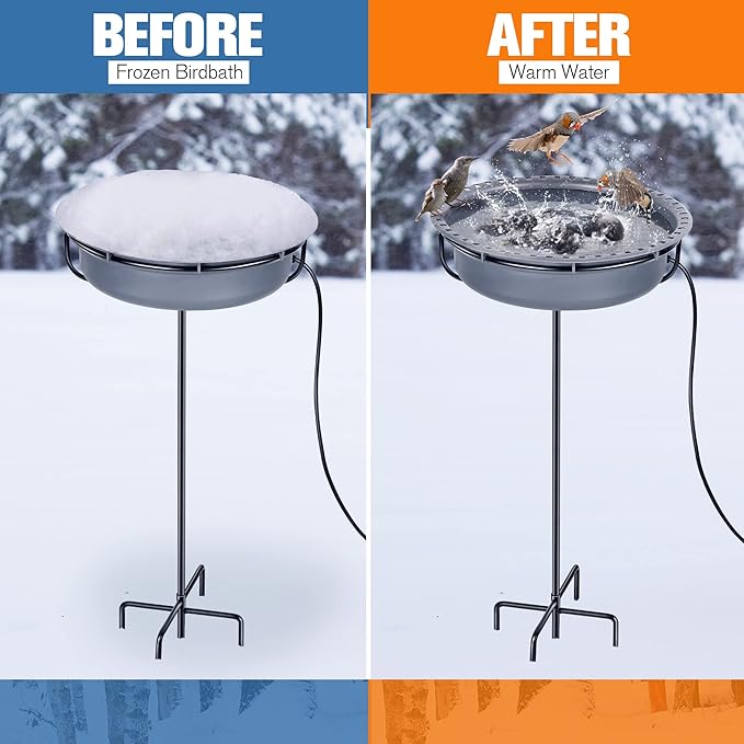 Saillong Heated Bird Baths for Outdoors for Winter with Thermostat Control, Powerful 75W Bird Bath Heater for Outside, Birdbath Birds Feeder for Winter Garden Patio Yard Lawn(Freestanding Style)