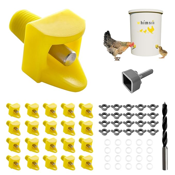 Chicken Waterer Nipples, Horizontal Side Mount, Anti-Leak Automatic Water System for Poultry, Suitable for Chickens, Duck, Quail, Pack of 20, Includes Drill Bit & Installation Tool