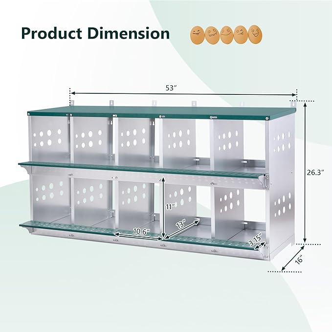 3/4/6/8/10 Holes Chicken Nesting Box for Chickens Hens Ducks, Metal Nesting Boxes for Chickens Wall Mount Egg Laying Nesting Boxes for Chicken (Green, 10 Compartment)