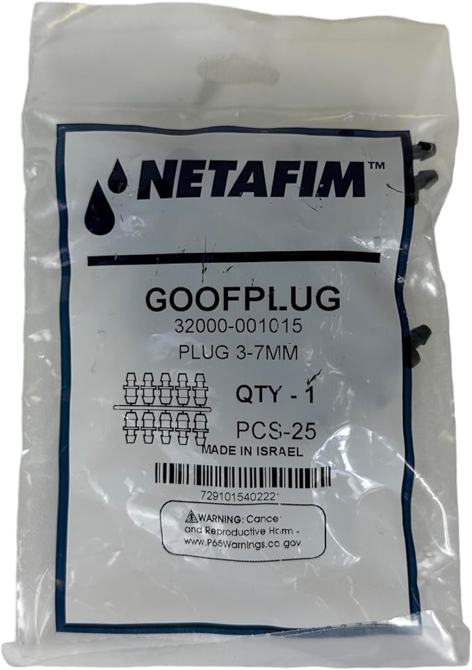 UF URBAN FARM D & S GARDEN SUPPLIES Netafim Goof Plug (32000-001015) - Drip Irrigation System Repair Accessory, Pack of 25