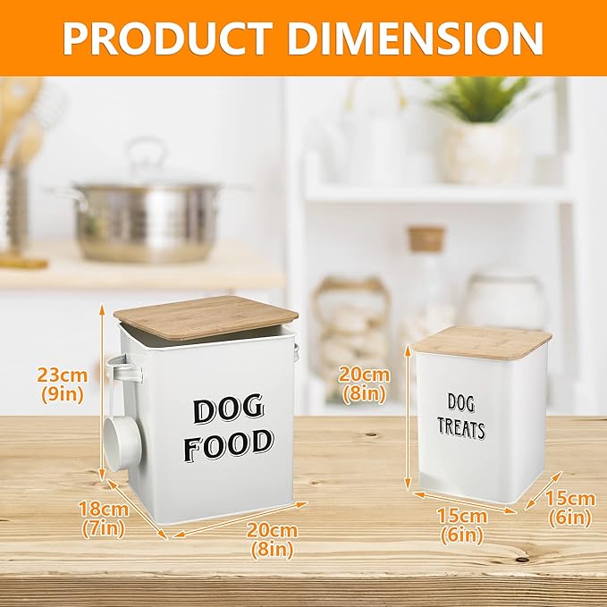 Dog Food Storage Container Farmhouse Pet Food Treats Bin with Lid and Scoop, Perfect Sturdy Canister Tins for Kitchen Countertop, Shelf, Great Gift for Pet Owners - Dog Food