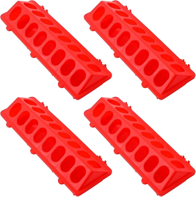 4 Plastic Flip Top Bird Small Poultry Feeder for Pigeon Chicken Small Poultry Feeder Duckling Quail Drinker No Mess No Waste Multihole Birds Feeding Dish Dispenser(Red)